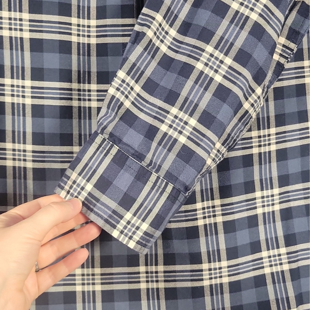 The Foundry Supply Co. Men's Big & Tall LT Plaid Woven Button-Down Shirt Blue - Picture 11 of 11